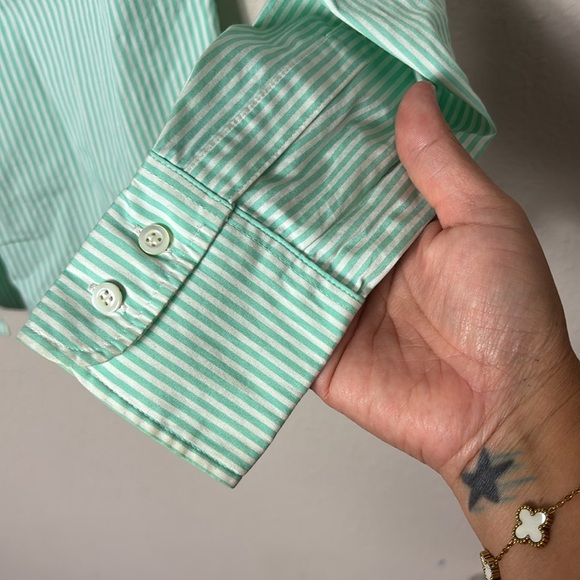 J. Crew Haberdashery Shirt Green White Striped Button Down Long Sleeves size XXS - Picture 4 of 9